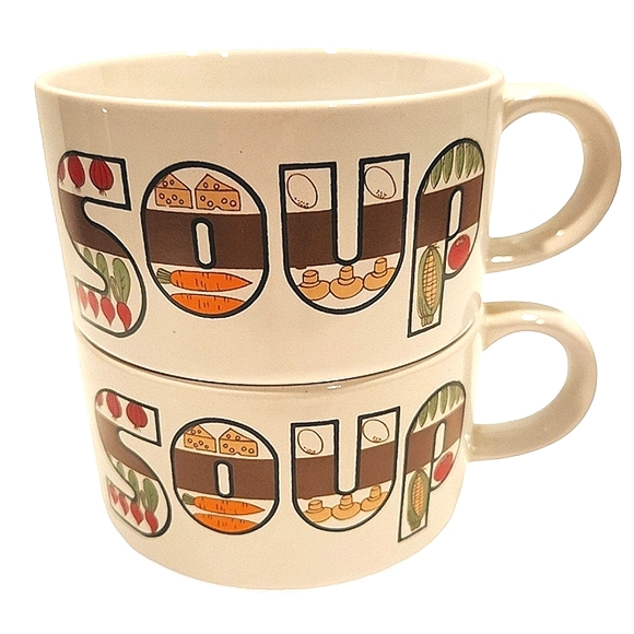 Set of 2 Vintage Ceramic Soup Bowl Mugs - Picture 1 of 8